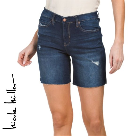 Nicole Miller Denim - NWT Nicole Miller Soho High Rise Raw Hem Distressed Denim Bermuda Shorts